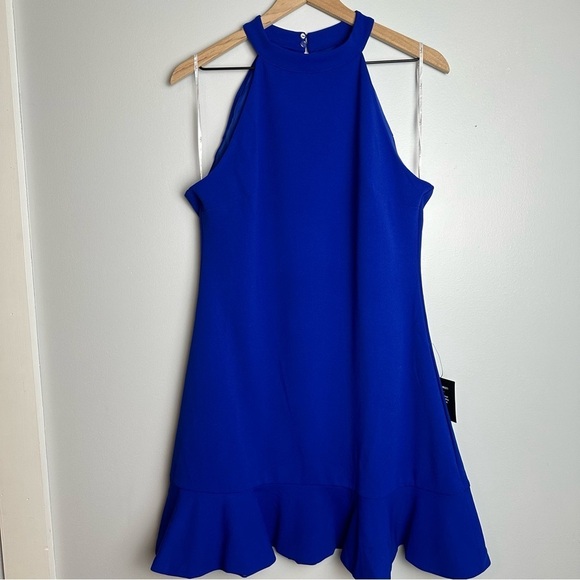 Lulu’s NWT All About Dancing Royal Blue Halter Ruffled Mini Dress, Size XL - Picture 1 of 11